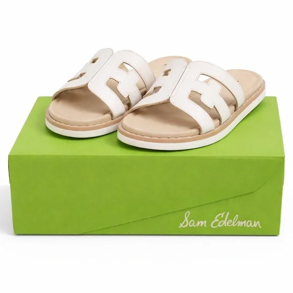 Edelman Valeri Mini Ivory Leather Slide Sandals Girls 12M NIB - Picture 3 of 4